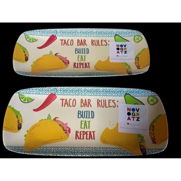 Novogratz 11-Piece Melamine Taco Platter Set with Chip & Dip Cups - New - Picture 2 of 5